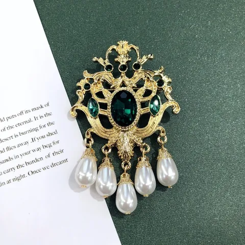 Vintage Barok Paleisstijl Kroon Brosche Voor Vrouwen Legering Strass Kunstparel Ingelegde Broches Pin Sieraden Accessoire