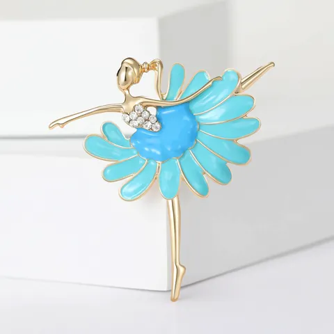 Elegant Alloy Enamel Ballet Dancer Brooch Pin For Women Rhinestone Inlaid Dancing Girl Fashion Jewelry Corsage Accessories Gift