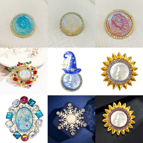 Vintage Baroque Palace Cameo Καρφίτσα για Γυναίκες Ωραία Κοιμωμένη Φεγγάρι Πρόσωπο Γοργόνα με Στρας Σμάλτο Σήμα