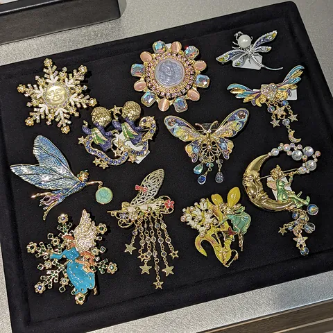 Vintage Legering Emaille Fee Engel Broche Strass Sterrenbeeld Zon Maan Badge Retro Antieke Broche Spelden Voor Vrouwen Mannen Sieraden