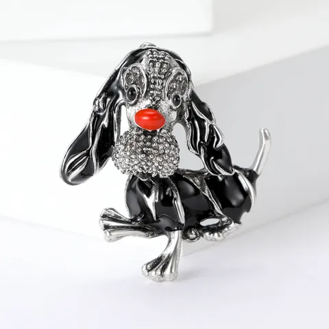 Mode Emaille Tropföl Basset Hound Hund Brosche Für Damen Legierung Strass Tier Anstecknadel Revers Blume Anzug Zubehör