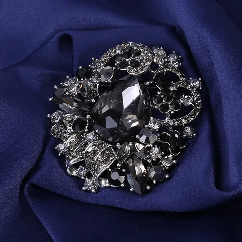 Vintage Bohemian Luxury Large Rhinestone Brooch For Women Men Zinc Alloy Floral Pear Shaped Crystal Breastpin Jewelry Gift
