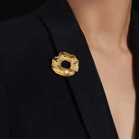 Broche Feuille d'Or Perle Baroque Vintage Rétro Alliage Irrégulier Strass Épingle pour Femmes Style Palais Bijoux de Mode