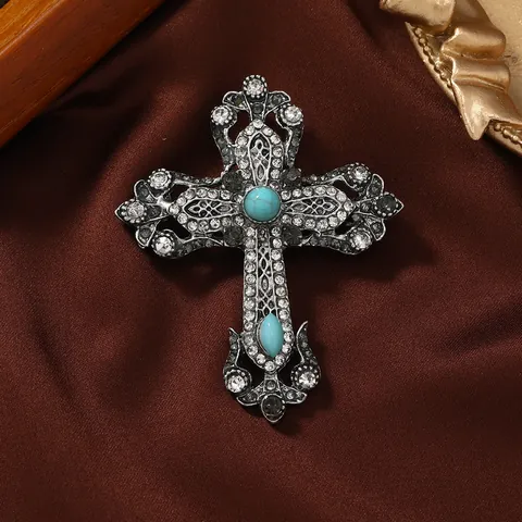 Vintage Strass Kreuz Brosche Hofstil Zinklegierung Eingelegt Kristall Schmuck Reversnadel Für Herren Damen Anzug Zubehör