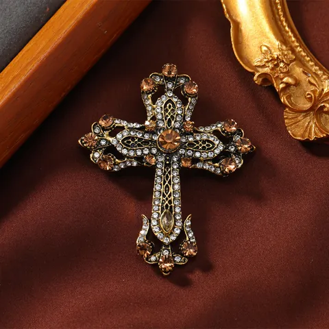 Vintage Strass Kreuz Brosche Hofstil Zinklegierung Eingelegt Kristall Schmuck Reversnadel Für Herren Damen Anzug Zubehör