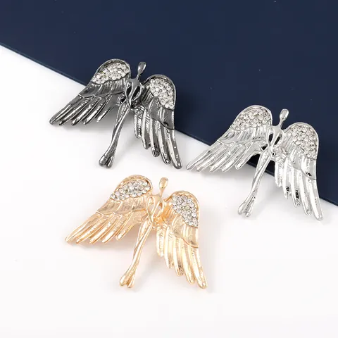Broche de Ángel de Aleación Vintage con Diamantes de Imitación para Mujer Alfiler de Solapa de Alas de Ángel Retro Joyería