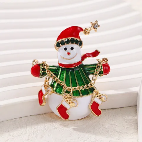Broche en Émail de Noël en Alliage de Strass Bonhomme de Neige Sapin de Noël Bougie Épinglette Bijoux de Fête Cadeau Pour Hommes Femmes