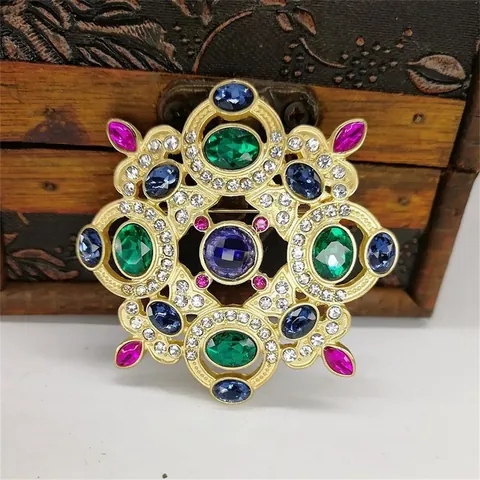Vintage Baroque Alloy Rhinestone Brooch Stud Earrings For Women Palace Style Multicolor Crystal Suit Pin Jewelry Accessories