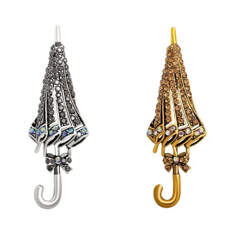 Vintage Umbrella Brooch Luxury Rhinestone Inlaid Alloy Suit Pin For Women Elegant Fashion Jewelry Accessory Clothing Decoration