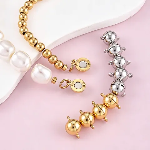 Chiusura Magnetica Integrata Tonda Lucida in Acciaio Inossidabile Solo Chiusura Senza Catena per Collana di Perle Bracciale Gioielli DIY