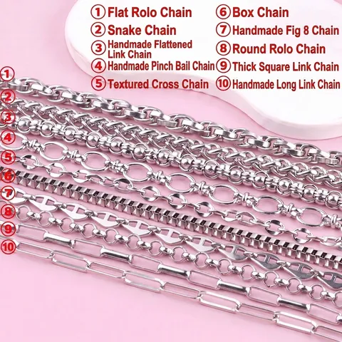 Stainless Steel DIY Jewelry Chain Multiple Styles Box Keel Rolo Chain For Necklace Bracelet Making Handmade Jewelry Findings Accessories