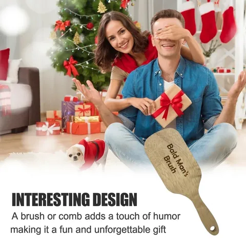 Funny Wooden Gag Gift For Bald Men Bald Man's Brush And Comb Novelty Prank Prank Gift For Husband Father Natural Wood Decorative Ornament