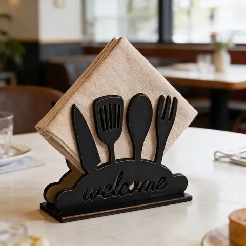 Modern Pine Wood Napkin Holder Laser Cut Table Decorative Ornament For Home Restaurant Welcome Coffee Heart Cat Paw Style