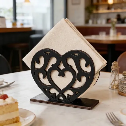 Modern Pine Wood Napkin Holder Laser Cut Table Decorative Ornament For Home Restaurant Welcome Coffee Heart Cat Paw Style