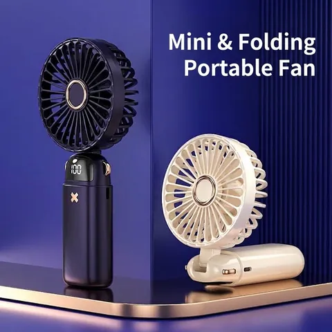 Φορητός Ανεμιστήρας Χειρός Mini USB Επαναφορτιζόμενος Πτυσσόμενος Ανεμιστήρας Λαιμού Με LED Ψηφιακή Οθόνη 5 Ταχύτητες Ψύξης