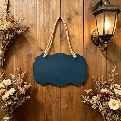 Vintage Scalloped Wooden Small Chalkboard Hanging Sign With Jute Rope For Wedding Party Shop Florist Message Board Label