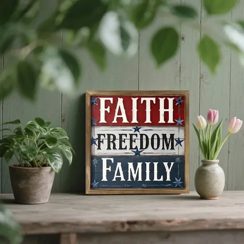 Vintage American Style Wooden Wall Art Faith Freedom Family Sweet Cheeks Wood Signs Rustic Home Decor Wall Hanging Plaque