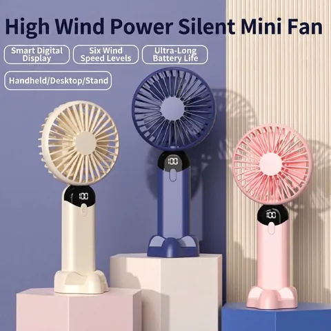 Επαναφορτιζόμενος Ανεμιστήρας Χειρός USB Mini Φορητός Ανεμιστήρας με Ψηφιακή Οθόνη LED και Βάση Τηλεφώνου για Ταξίδια Γραφείο
