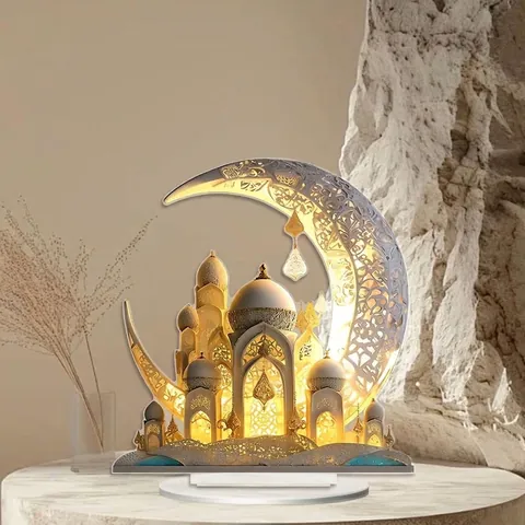 Ornamento Ramadan Eid in Acrilico Decorazione da Scrivania Motivo Luna Moschea Oro Festival Religioso Decorazione per Casa Ufficio