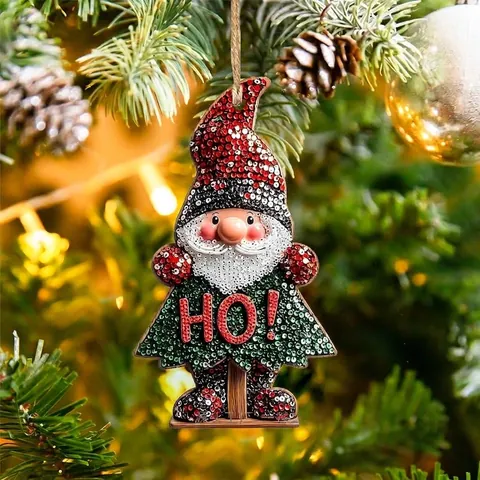 Juego de Adornos Navideños de Madera DIY Diamantes de Imitación Papá Noel Muñeco de Nieve Gnomo Árbol Decoración Colgante para Hogar Fiesta
