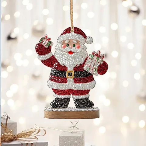 Juego de Adornos Navideños de Madera DIY Diamantes de Imitación Papá Noel Muñeco de Nieve Gnomo Árbol Decoración Colgante para Hogar Fiesta