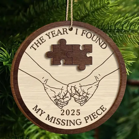 Het Jaar Dat Ik Mijn Ontbrekende Stukje Vond 2025 Houten Jubileum Hangend Ornament Ronde Puzzel Paar Cadeau Valentijnsdag