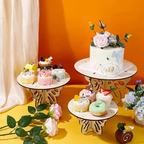 Holz Schmetterling Dessertständer Naturholz Torten Display Rack Für Geburtstag Party Hochzeit Cupcake Halter Tisch Deko