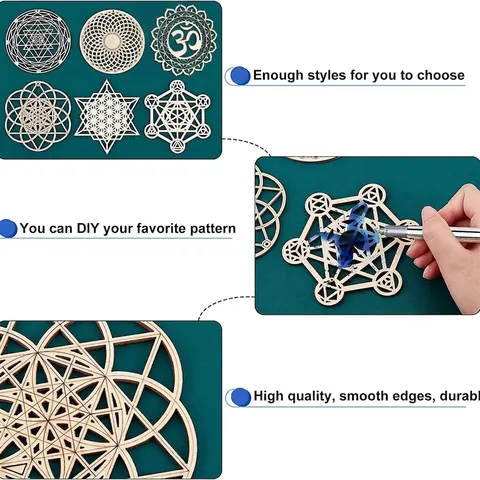 Holz Hohl Heilige Geometrie Wanddeko Mandala Blume Des Lebens Metatron Würfel DIY Handwerk Material Haus Meditation Raum Dekoration