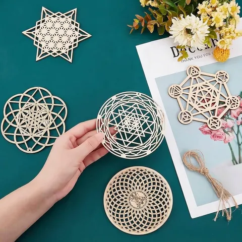 Holz Hohl Heilige Geometrie Wanddeko Mandala Blume Des Lebens Metatron Würfel DIY Handwerk Material Haus Meditation Raum Dekoration