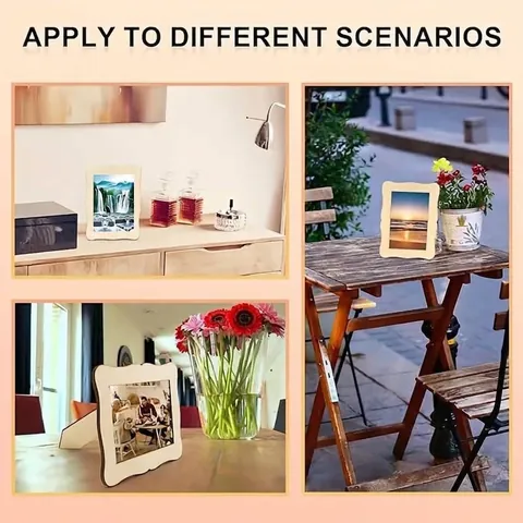 Marco de Fotos de Madera con Borde Ondulado de Estilo Europeo Marco de Fotos de Escritorio de Artesanía de Grafiti DIY Para Decoración de Oficina y Hogar