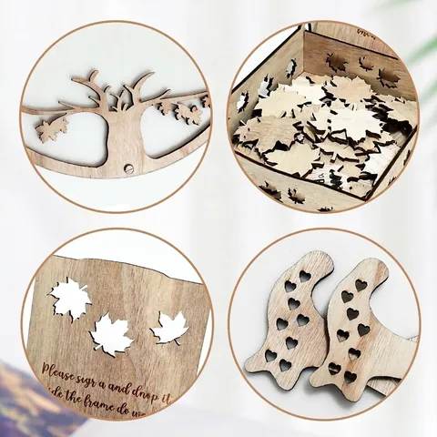 Wooden Wedding Guest Book Alternative Tree Shape Frame With Maple Leaf Sign-In Pieces Decorative Creative Message Board