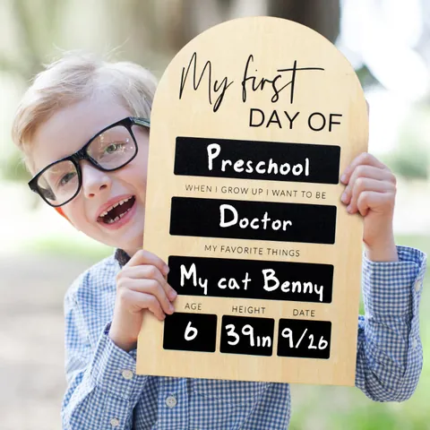 Wooden Arched First and Last Day of School Milestone Board Double Sided Chalkboard Sign Back to School Photo Prop for Kids