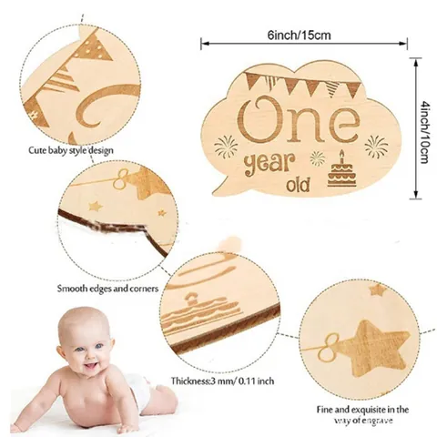 Newborn Baby Milestone Wooden Cloud Cards Monthly Growth Anniversary Commemoration Plaque Photography Props Set