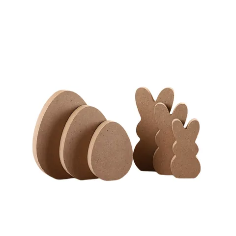 Sculpture de Pâques Rustique en Bois MDF Lapin Oeuf Décoration de Table Couleur Naturelle DIY Sculpture en Bois Pour Décor Maison