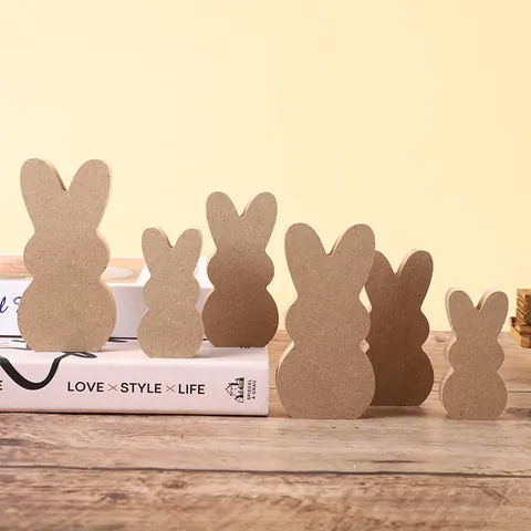 Sculpture de Pâques Rustique en Bois MDF Lapin Oeuf Décoration de Table Couleur Naturelle DIY Sculpture en Bois Pour Décor Maison