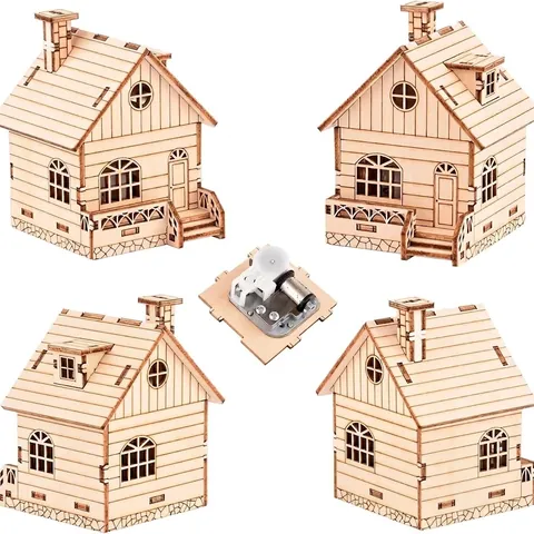 DIY 3D Houten Puzzel Muziekdoos Miniatuur Europees Huisje Modelbouw Lasergesneden Montagespeelgoed Voor Volwassenen