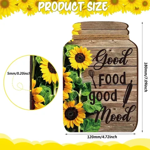 Farmhouse Kitchen Wall Decor Wooden Sunflower Lemon Pattern Mason Jar Shape Inspirational Signs For Home Restaurant