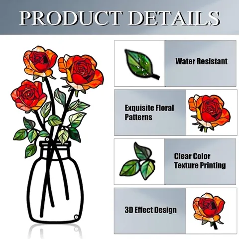 Metal Flower Wall Art Modern Minimalist Iron Line Vase Rose Lily Poppy Waterproof 3D Effect Hanging Ornaments Home Decor
