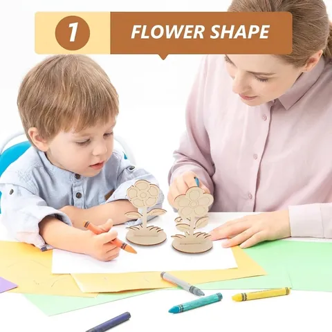 Hollow Wooden Flower Ornament Laser Cut Composite Wood DIY Painting Crafts For Kids Home Desktop Decoration Modern Style