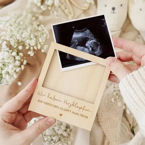 Wooden Ultrasound Photo Frame Pregnancy Announcement Sign Baby Souvenir Gift Heart Pattern Laser Engraved Wood Board