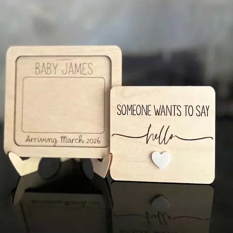 Wooden Ultrasound Photo Frame Pregnancy Announcement Sign Baby Souvenir Gift Heart Pattern Laser Engraved Wood Board