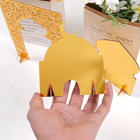 Ramadan Eid Mubarak Decoration Gold Mirror Acrylic Mosque Silhouette Tabletop Ornament Islamic Ethnic Style Home Decor Set