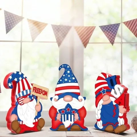 Patriotic American Independence Day Wooden Gnome Table Decoration Red White Blue Star Striped USA Freedom Sign July 4th Party Home Decor