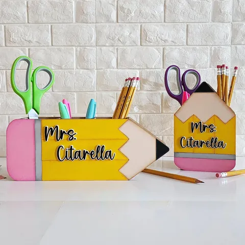 Creative Pencil Shaped Wooden Pen Holder Desktop Storage Box Macaron Color Stationery Organizer Office School Desk Ornament Gift
