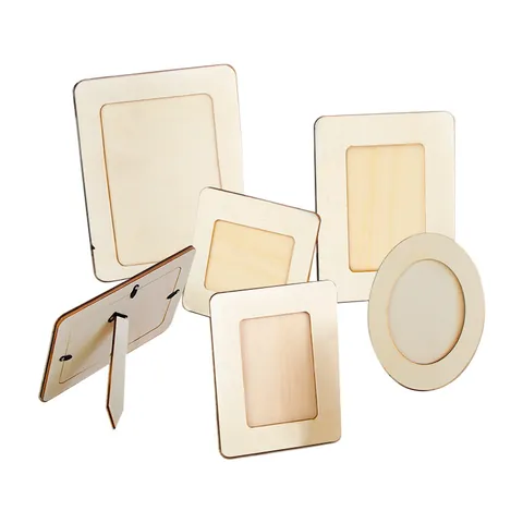 DIY Creative Unfinished Wooden Photo Frame Oval Square Rectangle Desktop Ornament Handmade Craft Display Home Decor Gift
