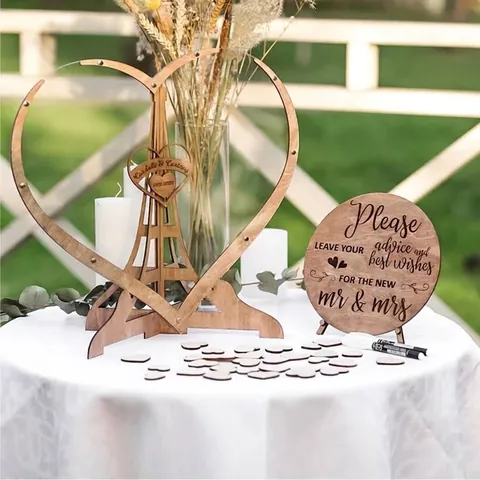 Alternative au Livre d'Or de Mariage en Bois Forme de Cœur Cadre en Acrylique Avec Cœurs en Bois pour Décoration de Mariage