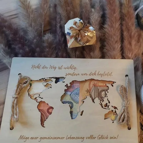 Wooden World Map Money Gift Holder Creative Decorative Board With Hemp Rope Engraved German Travel Fund Gift For Wedding Birthday Party Favors