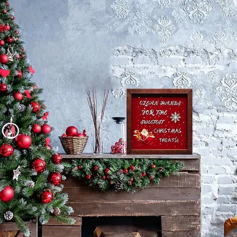 Wooden Christmas Decorative Sign Santa Claus Snowflakes Print Tabletop Plaque Rustic Home Wall Decor Festive Gift Ornament