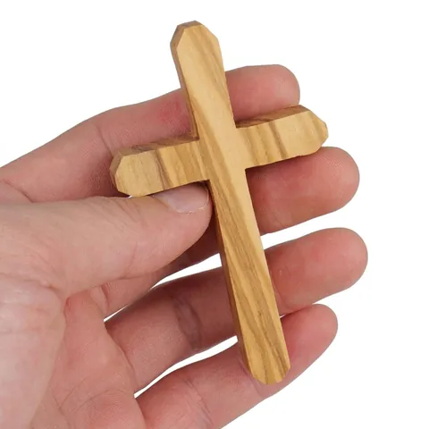 Handmade Olive Wood Cross Pendant Necklace Natural Wood Grain Hand-carved Religious Memorial Jewelry Gift For Men Women