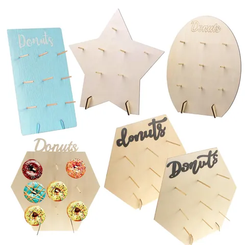 Wooden Donut Wall Display Stand Rustic Wooden Doughnut Holder For Wedding Birthday Party Baby Shower Store Dessert Decoration